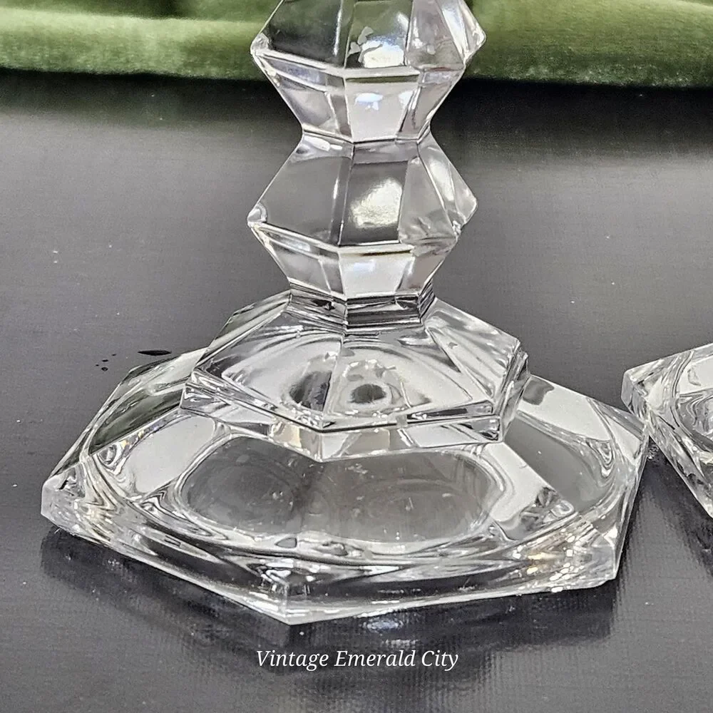 Vtg MIKASA Crystal Clear JewelStone Pattern Candlestick Candle Holder Set of 2